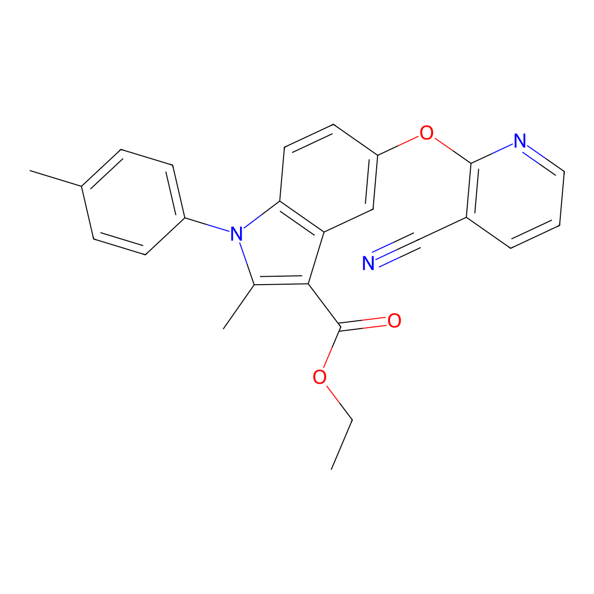 Ethyl 5-(3-cyanopyridin-2-yl)oxy-2-methyl-1-(4-methylphenyl)indole-3-carboxylate molecular structure, CAS 134826-48-5