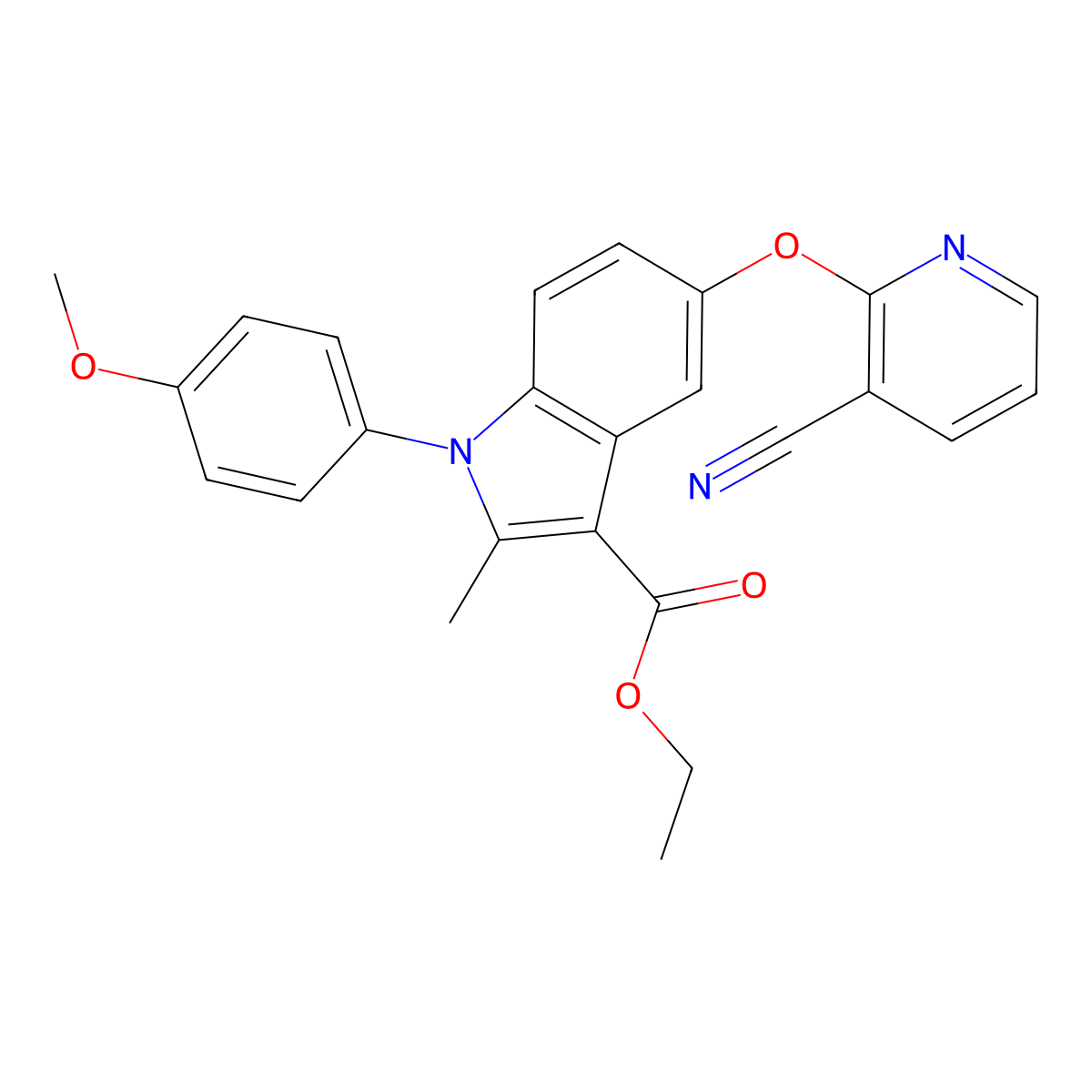 Ethyl 5-(3-cyanopyridin-2-yl)oxy-1-(4-methoxyphenyl)-2-methylindole-3-carboxylate molecular structure, CAS 134826-49-6