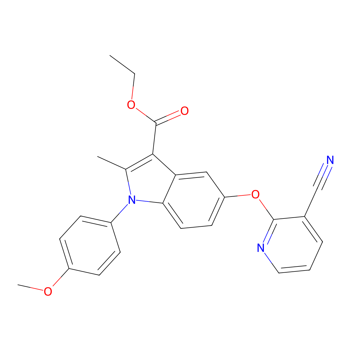 Ethyl 5-(3-cyanopyridin-2-yl)oxy-1-(4-methoxyphenyl)-2-methylindole-3-carboxylate molecular structure, CAS 134826-49-6