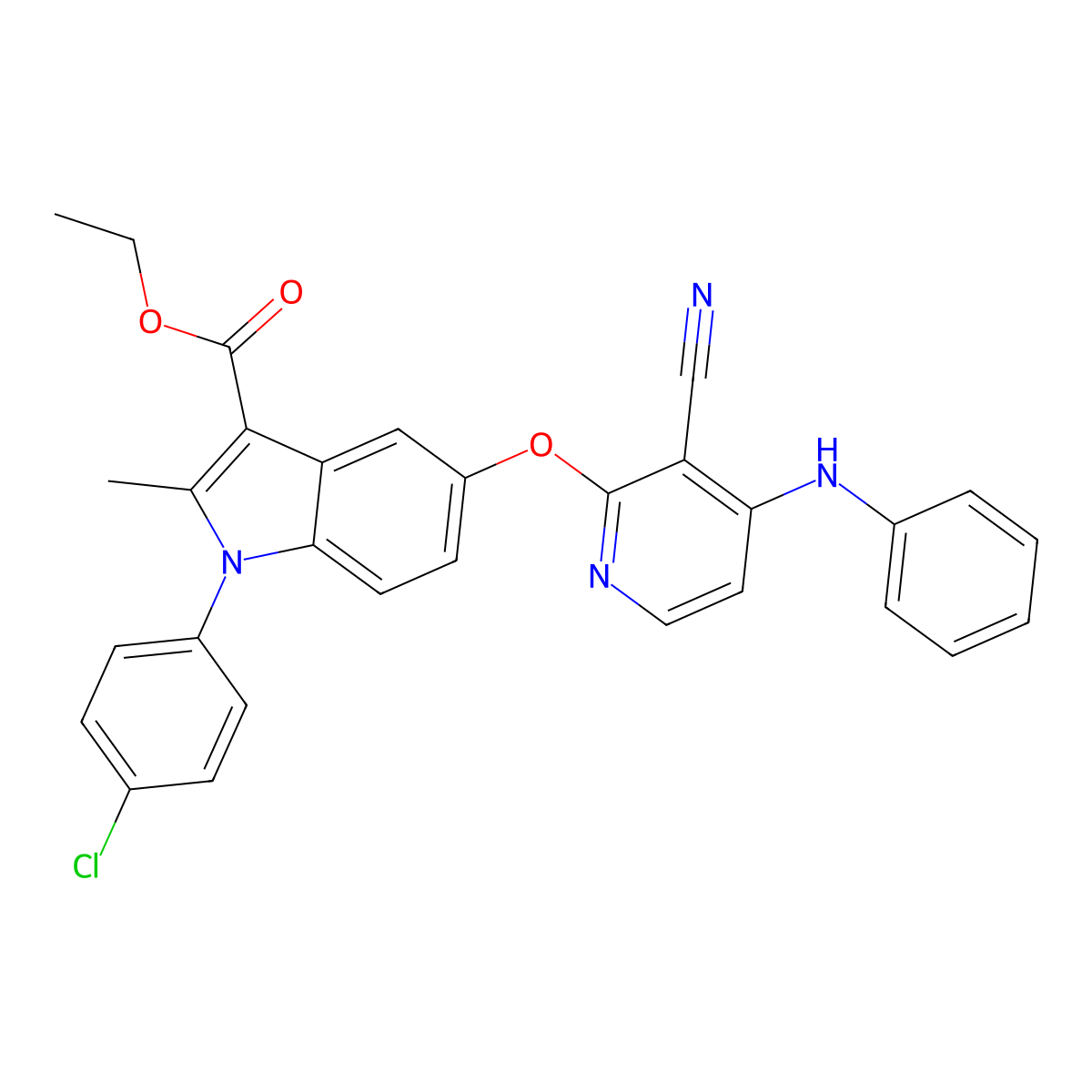 Ethyl 5-(4-anilino-3-cyanopyridin-2-yl)oxy-1-(4-chlorophenyl)-2-methylindole-3-carboxylate molecular structure, CAS 134826-52-1
