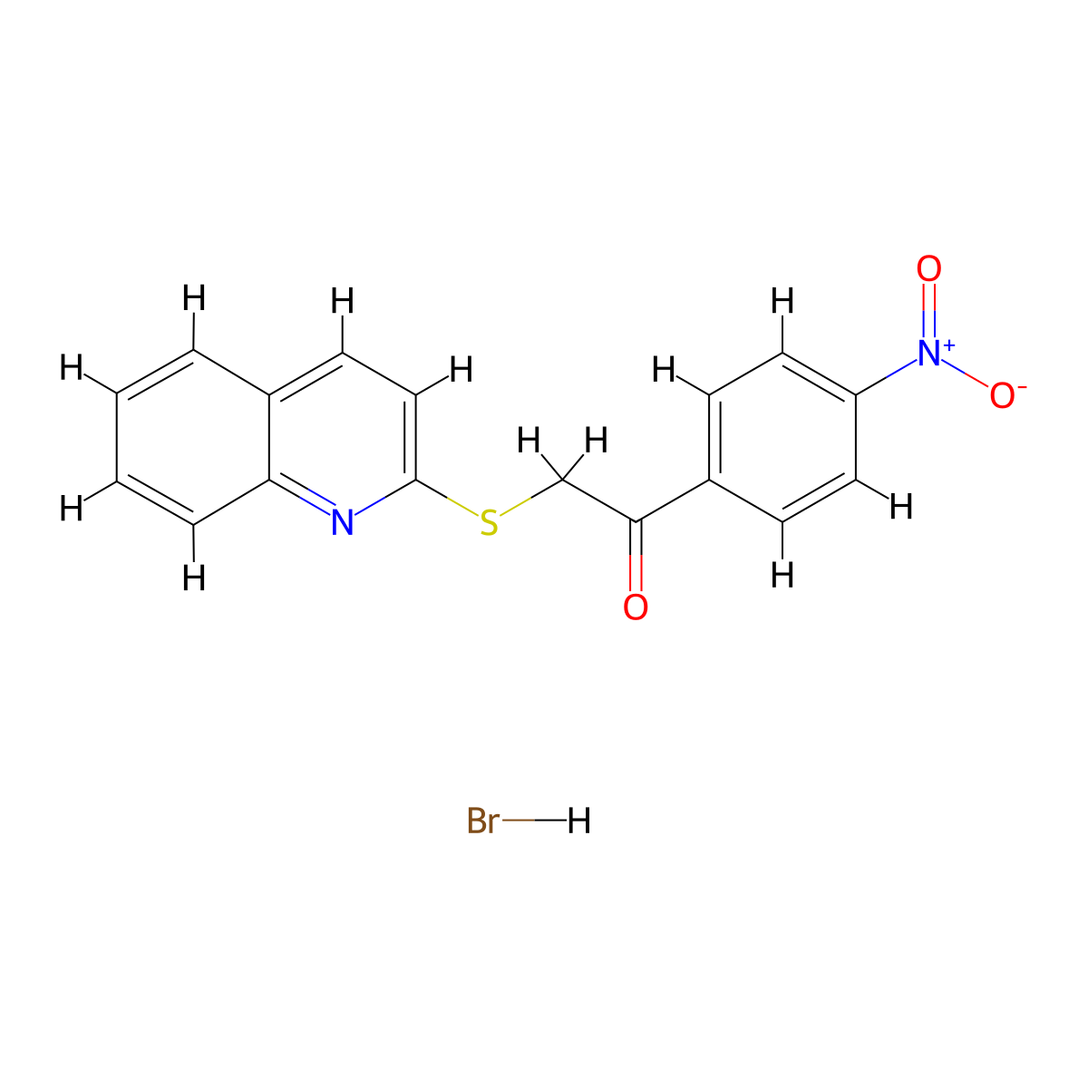 Ethanone, 1-(4-nitrophenyl)-2-(2-quinolinylthio)-, monohydrobromide molecular structure, CAS 134826-63-4