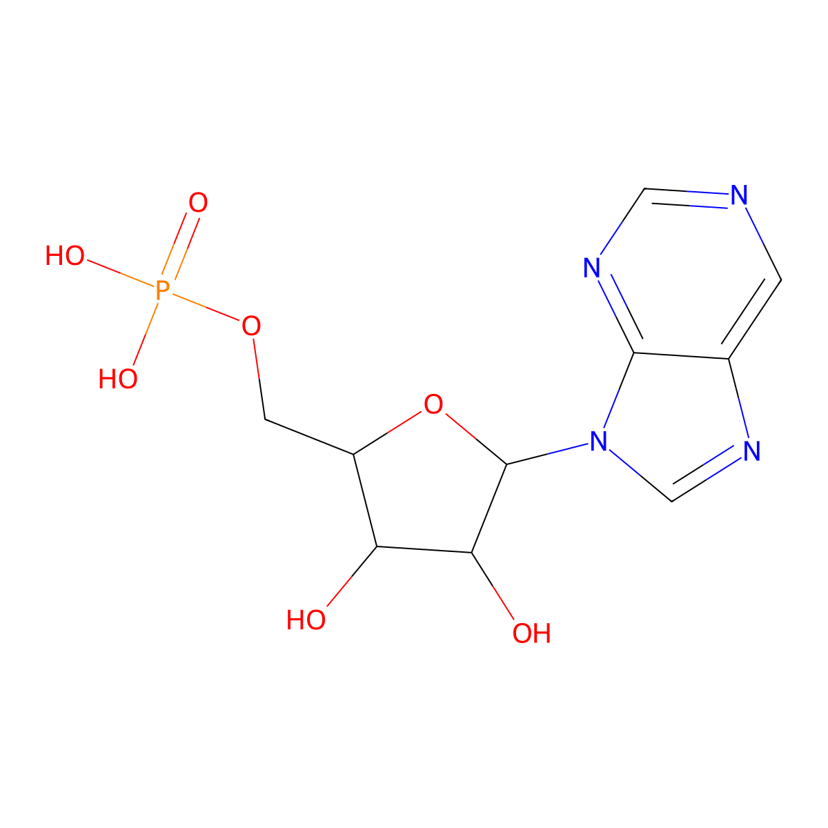 (3,4-Dihydroxy-5-purin-9-yloxolan-2-yl)methyl dihydrogen phosphate molecular structure, CAS 13484-60-1