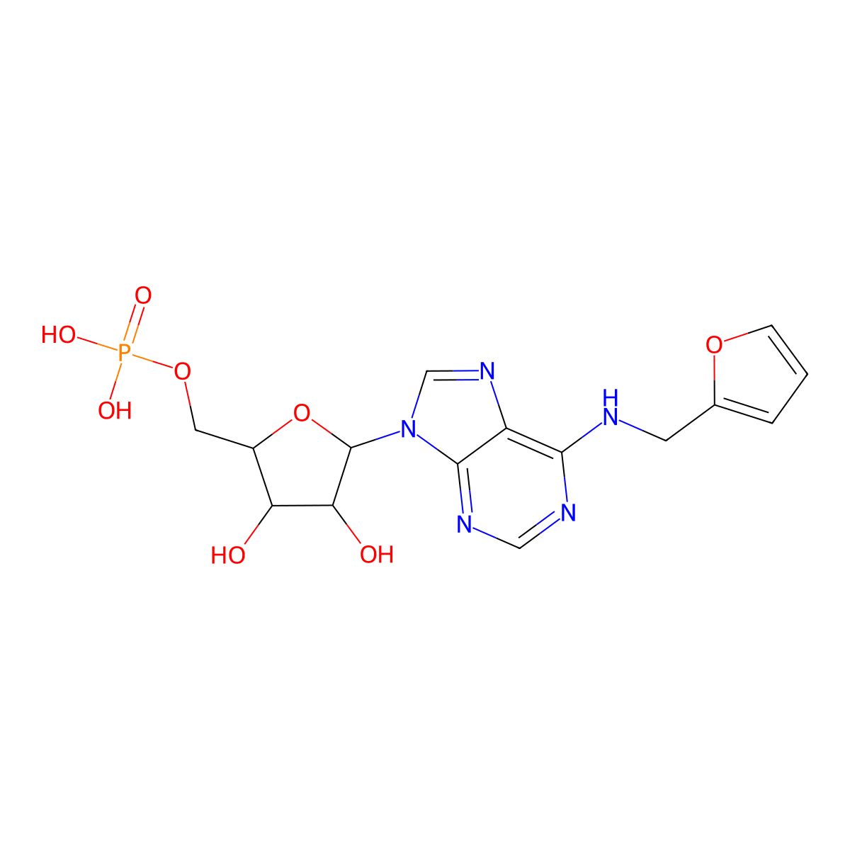 [5-[6-(2-Furylmethylamino)purin-9-yl]-3,4-dihydroxy-oxolan-2-yl]methoxyphosphonic acid molecular structure, CAS 13484-67-8