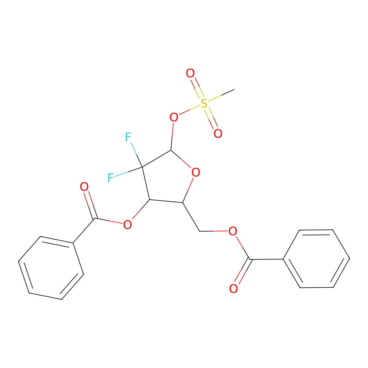 ((2R,3R,5R)-3-(Benzoyloxy)-4,4-difluoro-5-((methylsulfonyl)oxy)tetrahydrofuran-2-yl)methyl benzoate molecular structure, CAS 134877-42-2