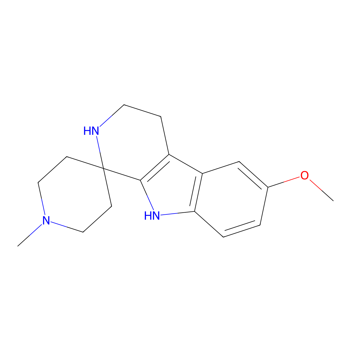 6'-Methoxy-1-methyl-2',3',4',9'-tetrahydrospiro[piperidine-4,1'-pyrido[3,4-B]indole] molecular structure, CAS 13489-28-6