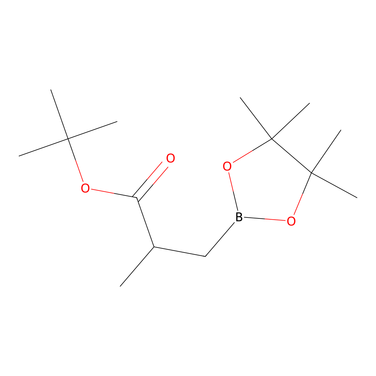 Tert-butyl 2-methyl-3-(tetramethyl-1,3,2-dioxaborolan-2-yl)propanoate molecular structure, CAS 134892-14-1