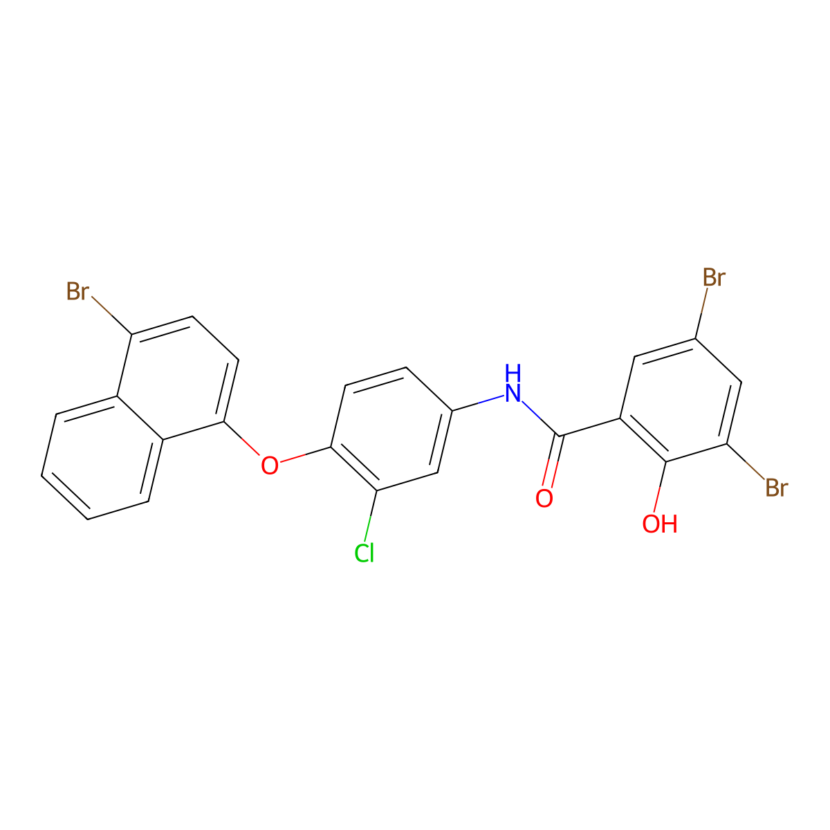 3,5-dibromo-N-[4-(4-bromonaphthalen-1-yl)oxy-3-chlorophenyl]-2-hydroxybenzamide molecular structure, CAS 134897-60-2