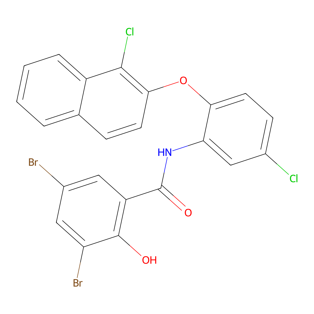 3,5-dibromo-N-[5-chloro-2-(1-chloronaphthalen-2-yl)oxyphenyl]-2-hydroxybenzamide molecular structure, CAS 134897-61-3