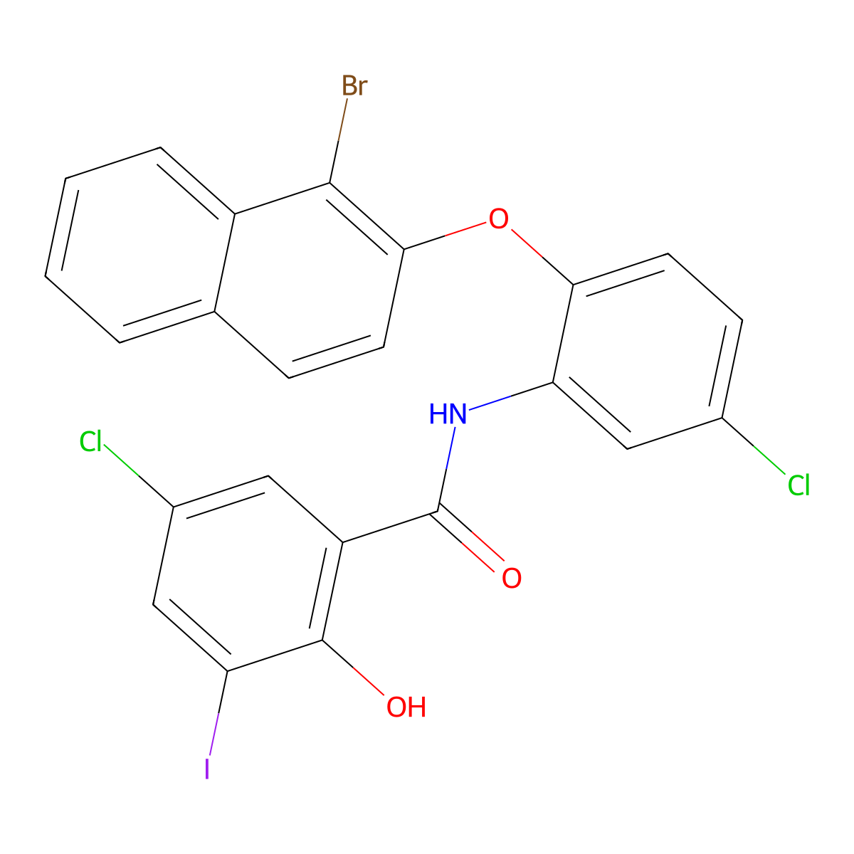 N-[2-(1-bromonaphthalen-2-yl)oxy-5-chlorophenyl]-5-chloro-2-hydroxy-3-iodobenzamide molecular structure, CAS 134897-69-1