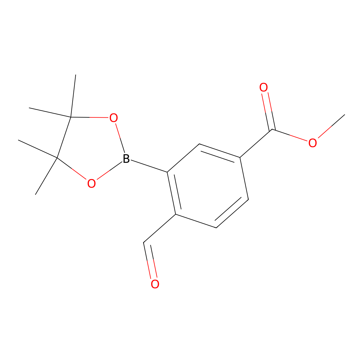 Methyl 4-formyl-3-(4,4,5,5-tetramethyl-1,3,2-dioxaborolan-2-yl)benzoate molecular structure, CAS 1349171-53-4