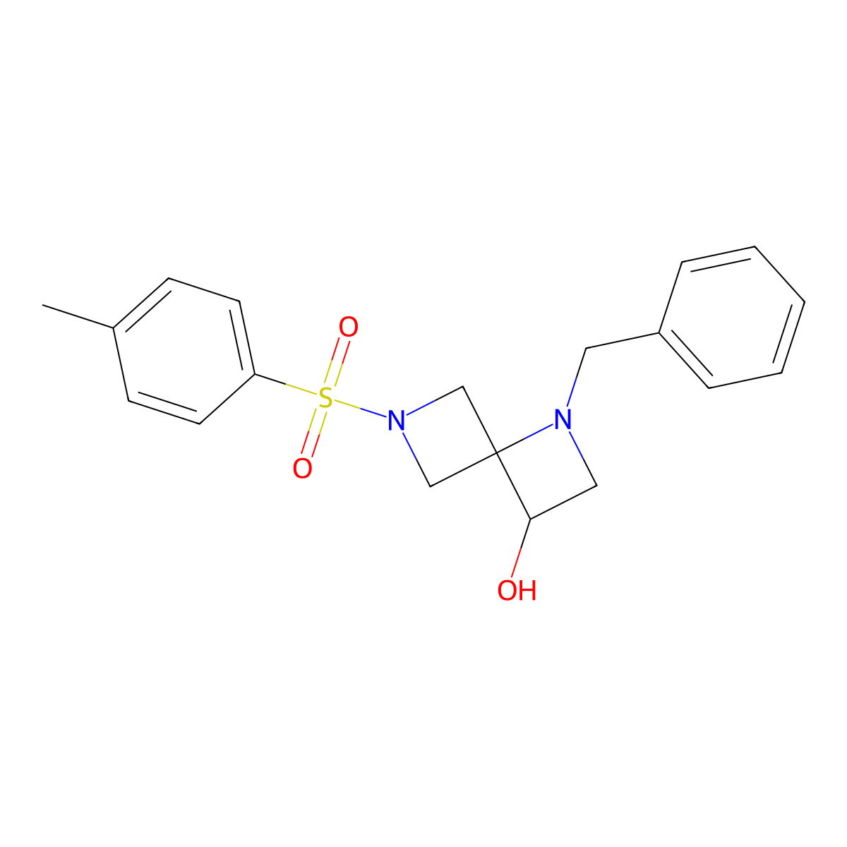 1-Benzyl-6-tosyl-1,6-diazaspiro[3.3]heptan-3-ol molecular structure, CAS 1349199-70-7