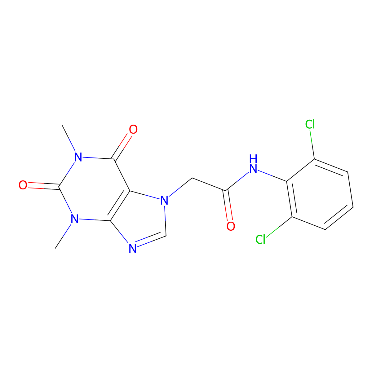 N-(2,6-dichlorophenyl)-2-(1,3-dimethyl-2,6-dioxo-1,2,3,6-tetrahydro-7H-purin-7-yl)acetamide molecular structure, CAS 134937-89-6