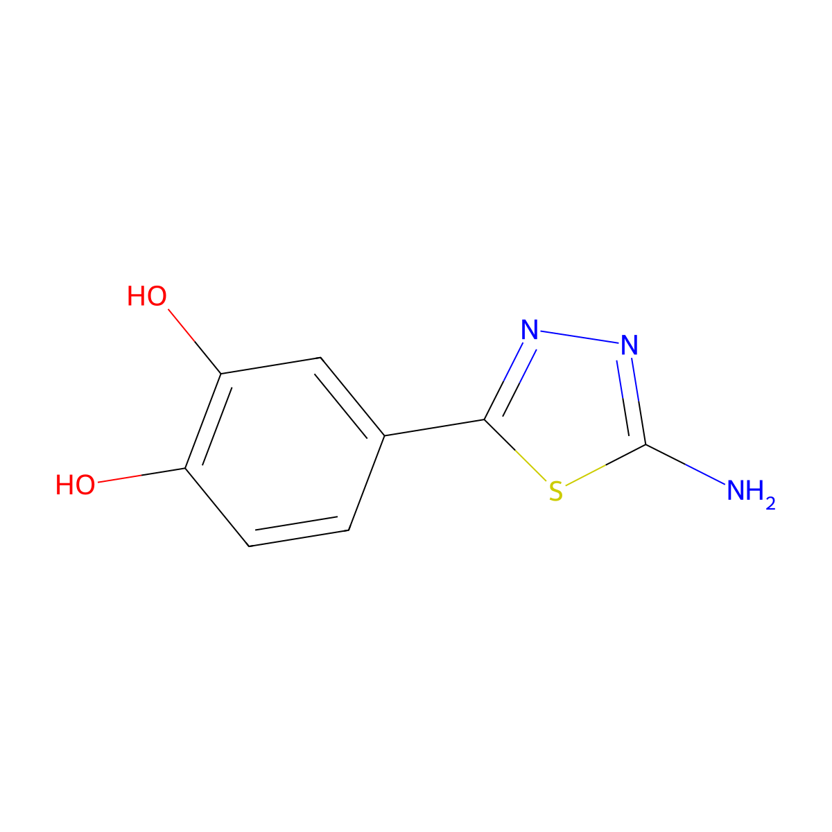 4-(5-Amino-1,3,4-thiadiazol-2-yl)benzene-1,2-diol molecular structure, CAS 134952-04-8