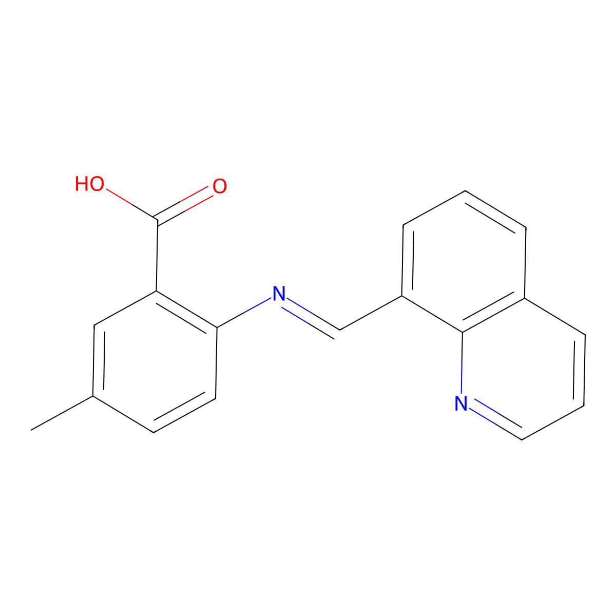 5-Methyl-2-((8-quinolinylmethylene)amino)benzoic acid molecular structure, CAS 134959-60-7