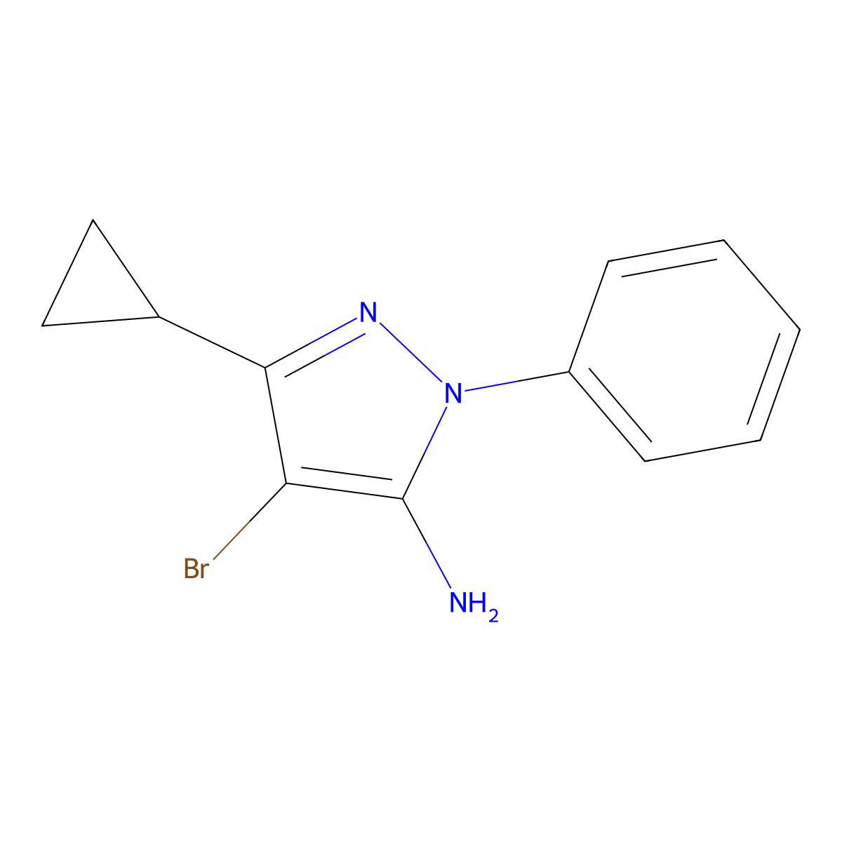 4-Bromo-3-cyclopropyl-1-phenyl-1H-pyrazole-5-amine molecular structure, CAS 1349709-09-6