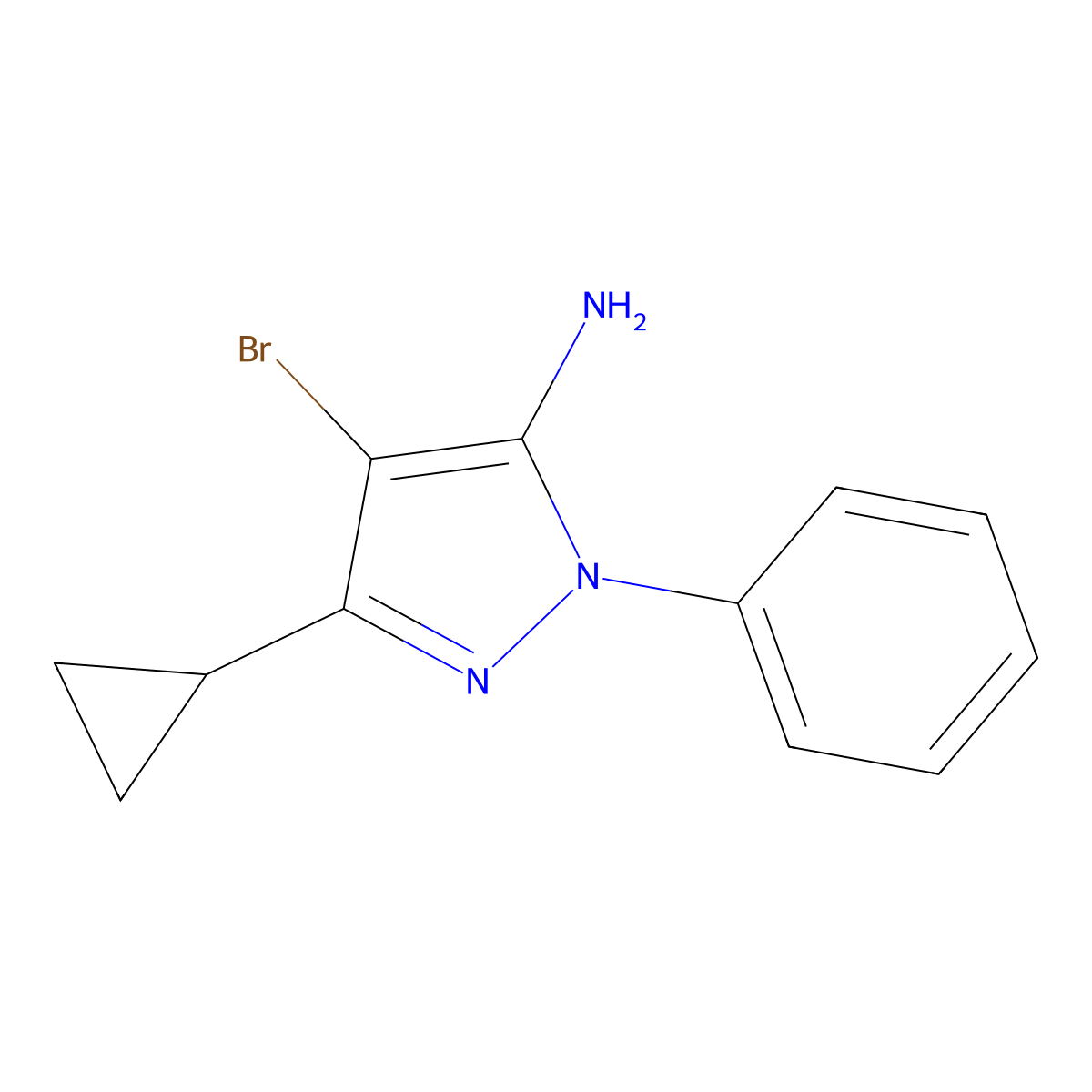4-Bromo-3-cyclopropyl-1-phenyl-1H-pyrazole-5-amine molecular structure, CAS 1349709-09-6