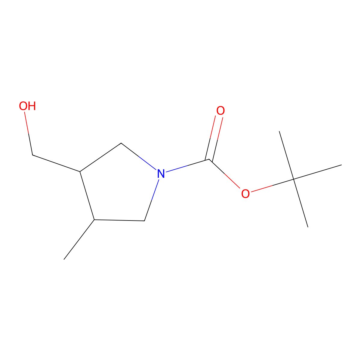 rac-tert-butyl (3R,4R)-3-(hydroxymethyl)-4-methylpyrrolidine-1-carboxylate molecular structure, CAS 1349715-96-3