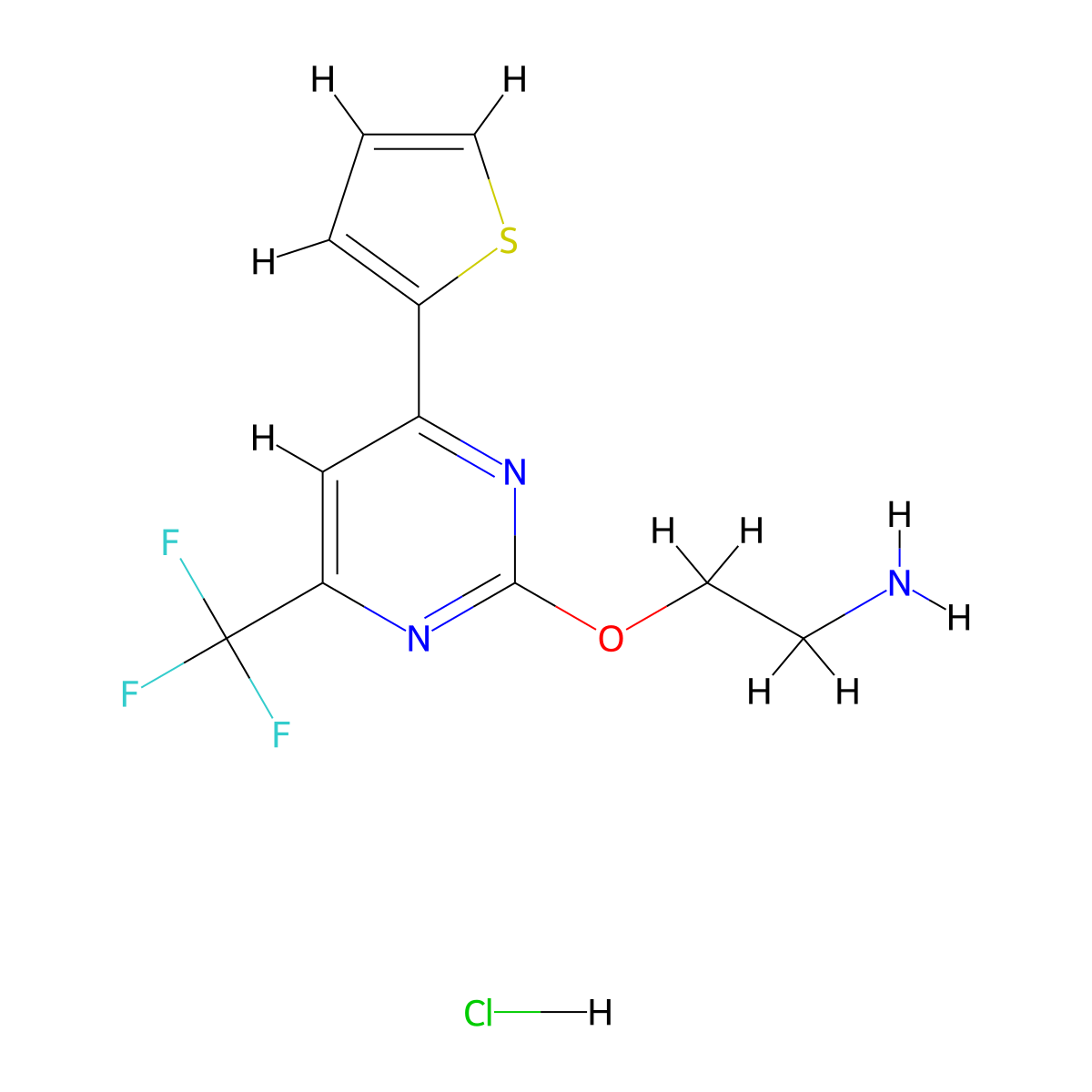 (2-{[4-(2-Thienyl)-6-(trifluoromethyl)pyrimidin-2-yl]oxy}ethyl)amine hydrochloride molecular structure, CAS 1349716-58-0