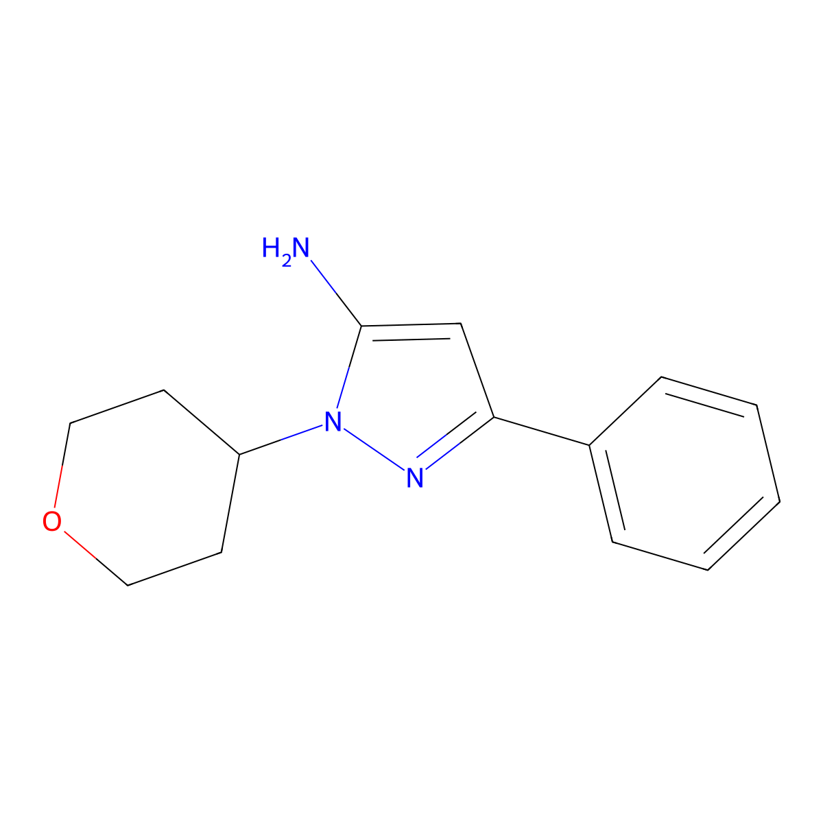 3-Phenyl-1-(tetrahydro-2H-pyran-4-yl)-1H-pyrazol-5-amine molecular structure, CAS 1349716-67-1