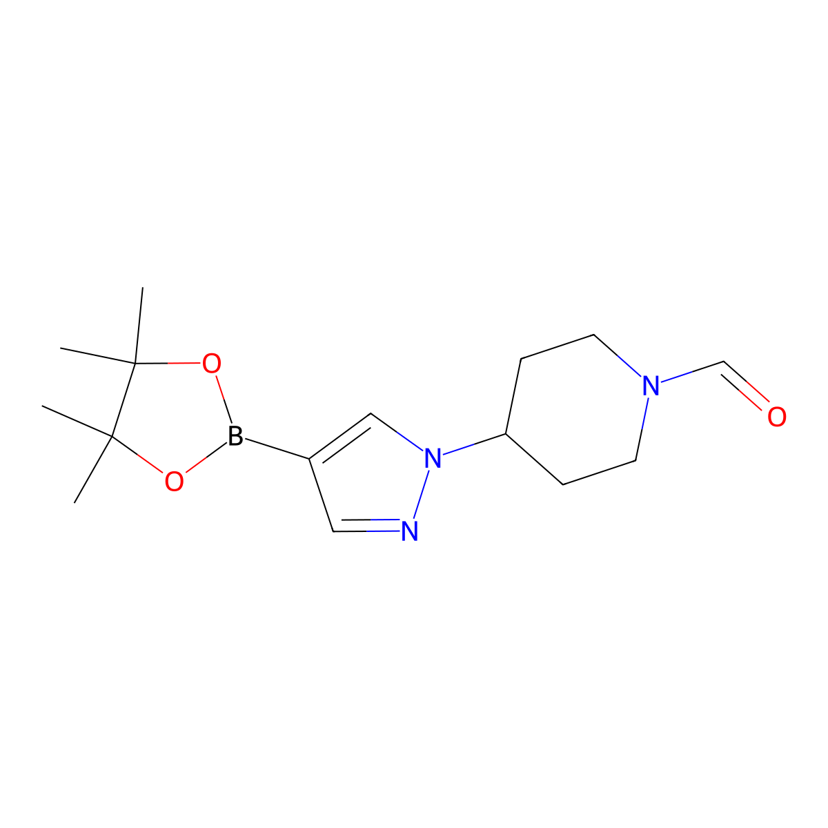 4-[4-(Tetramethyl-1,3,2-dioxaborolan-2-yl)pyrazol-1-yl]piperidine-1-carbaldehyde molecular structure, CAS 1349722-89-9