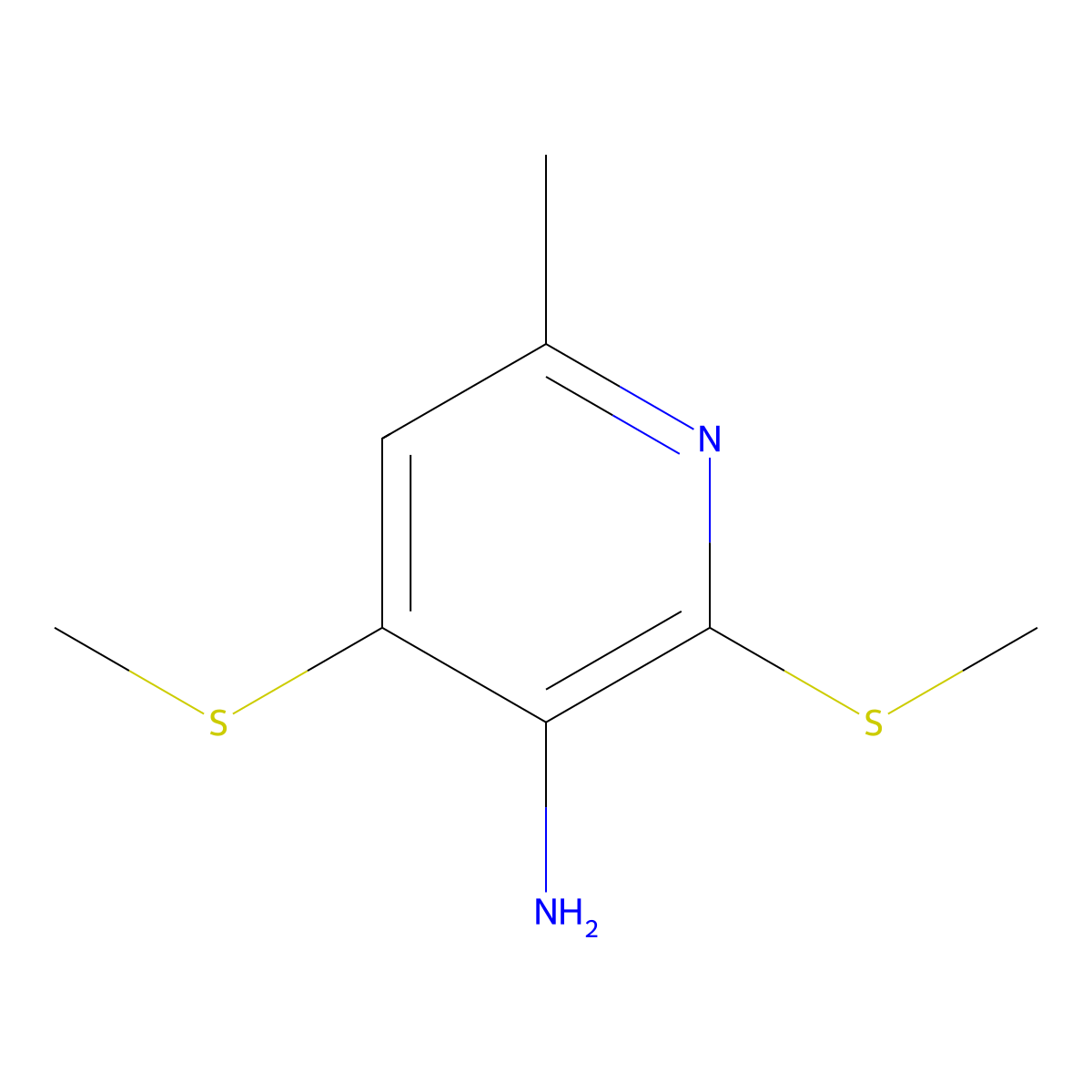6-Methyl-2,4-bis-methylsulfanylpyridin-3-ylamine molecular structure, CAS 134991-79-0