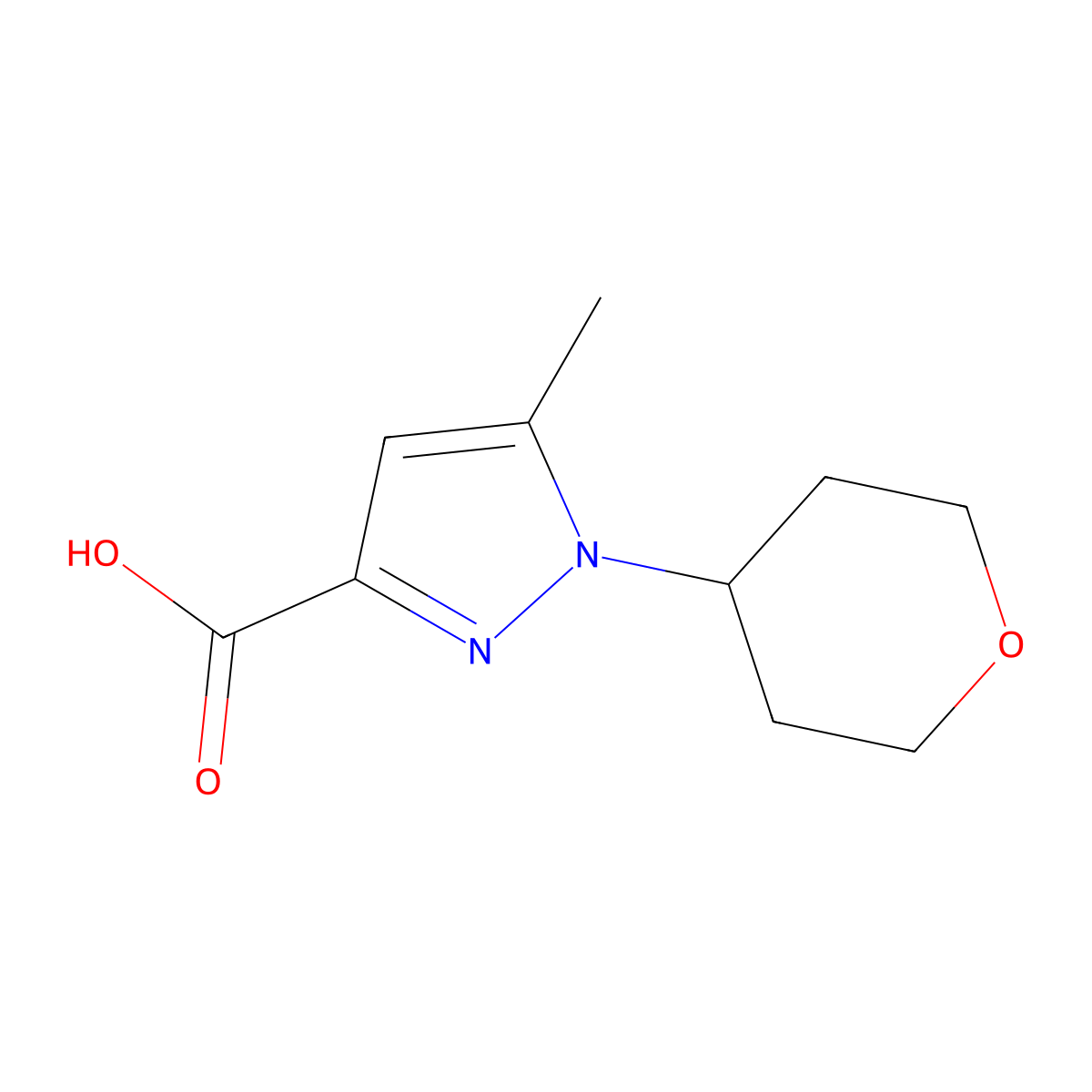 5-methyl-1-(oxan-4-yl)-1H-pyrazole-3-carboxylic acid molecular structure, CAS 1349988-67-5