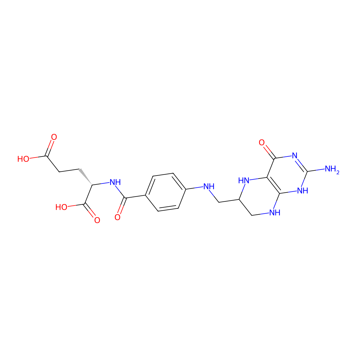 (2S)-2-[[4-[(2-amino-4-oxo-5,6,7,8-tetrahydro-1H-pteridin-6-yl)methylamino]benzoyl]amino]pentanedioic acid molecular structure, CAS 135-16-0