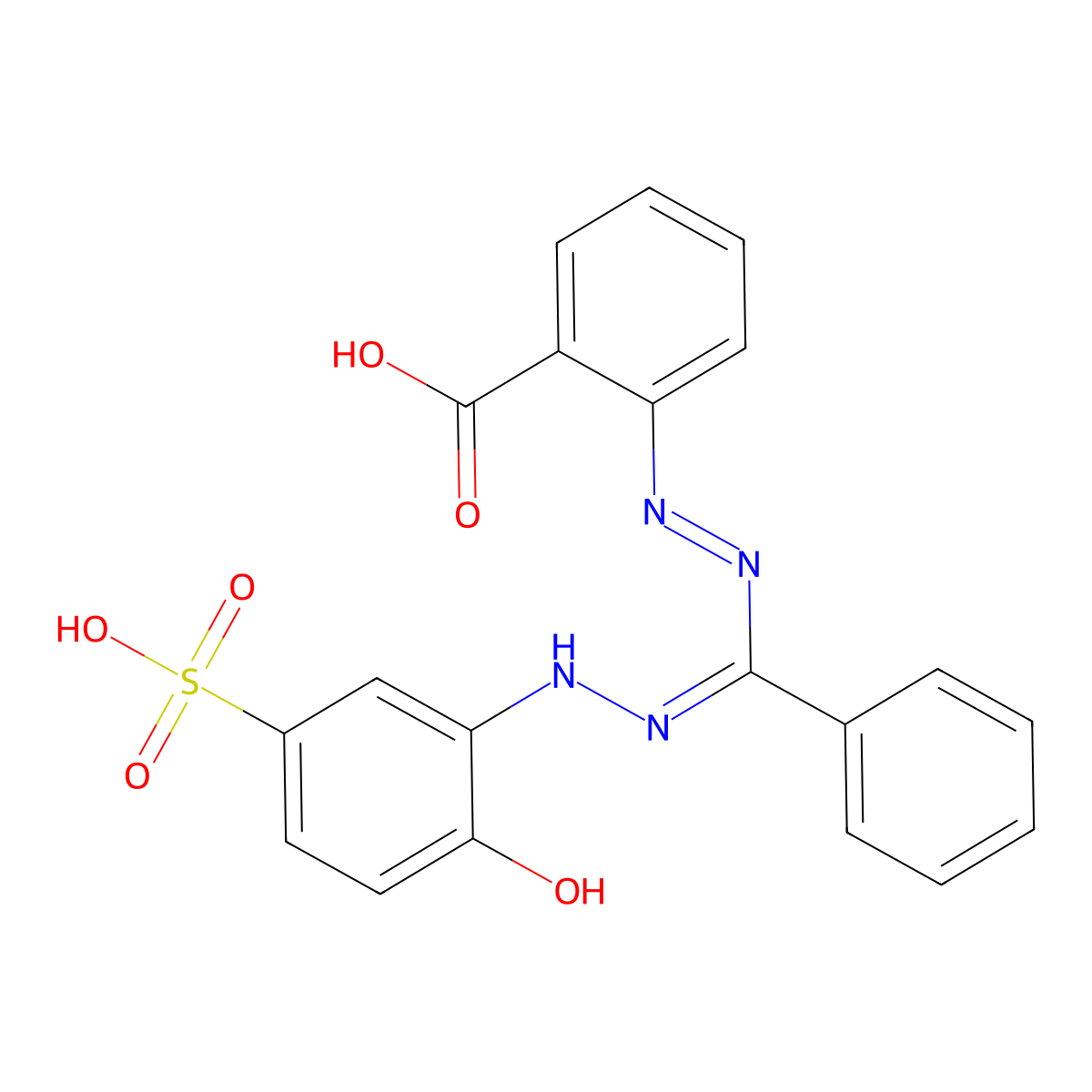 Benzoic acid, 2-[[[(2-hydroxy-5-sulfophenyl)azo]phenylmethylene]hydrazino]- molecular structure, CAS 135-52-4