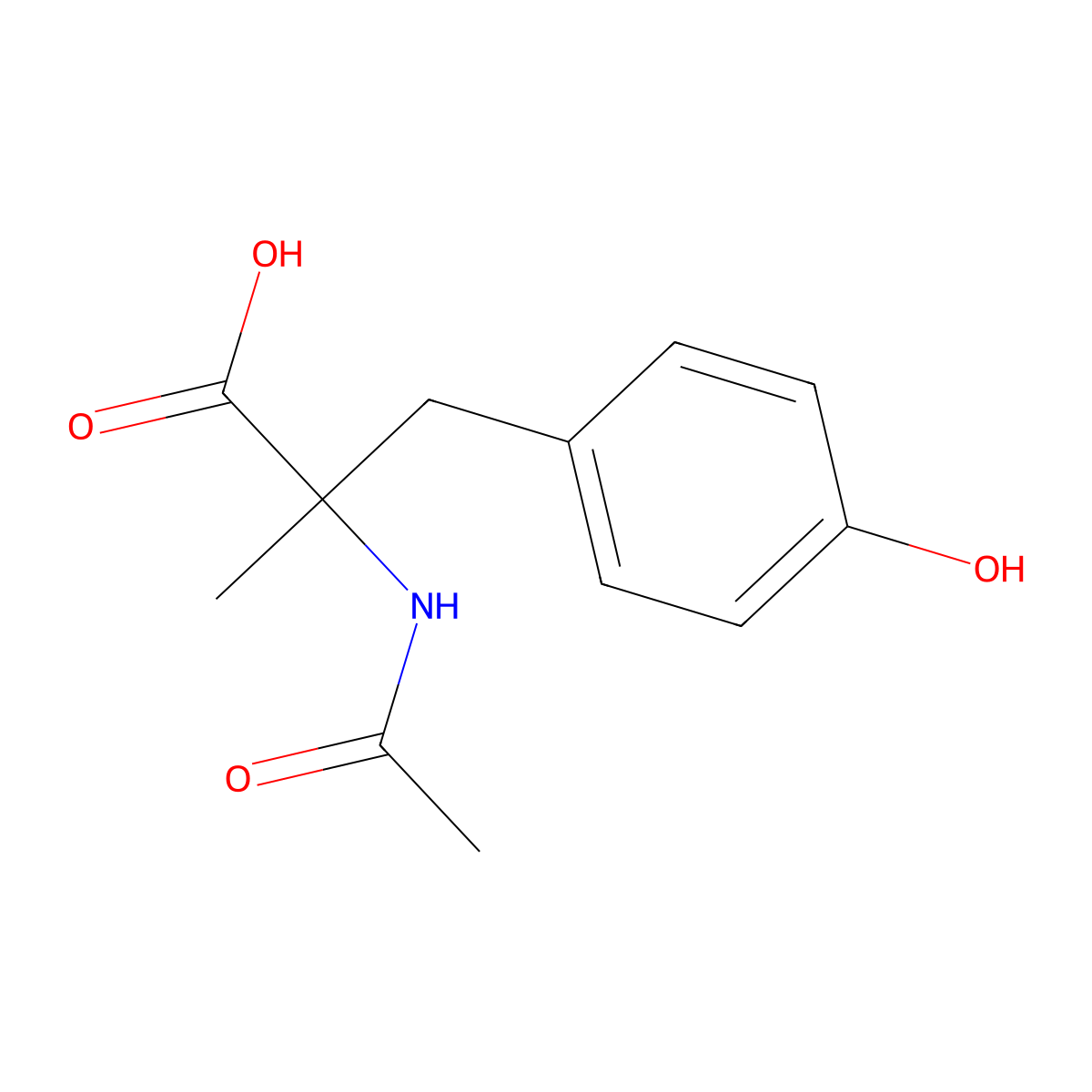 (2R)-2-acetamido-3-(4-hydroxyphenyl)-2-methylpropanoic acid molecular structure, CAS 13500-40-8