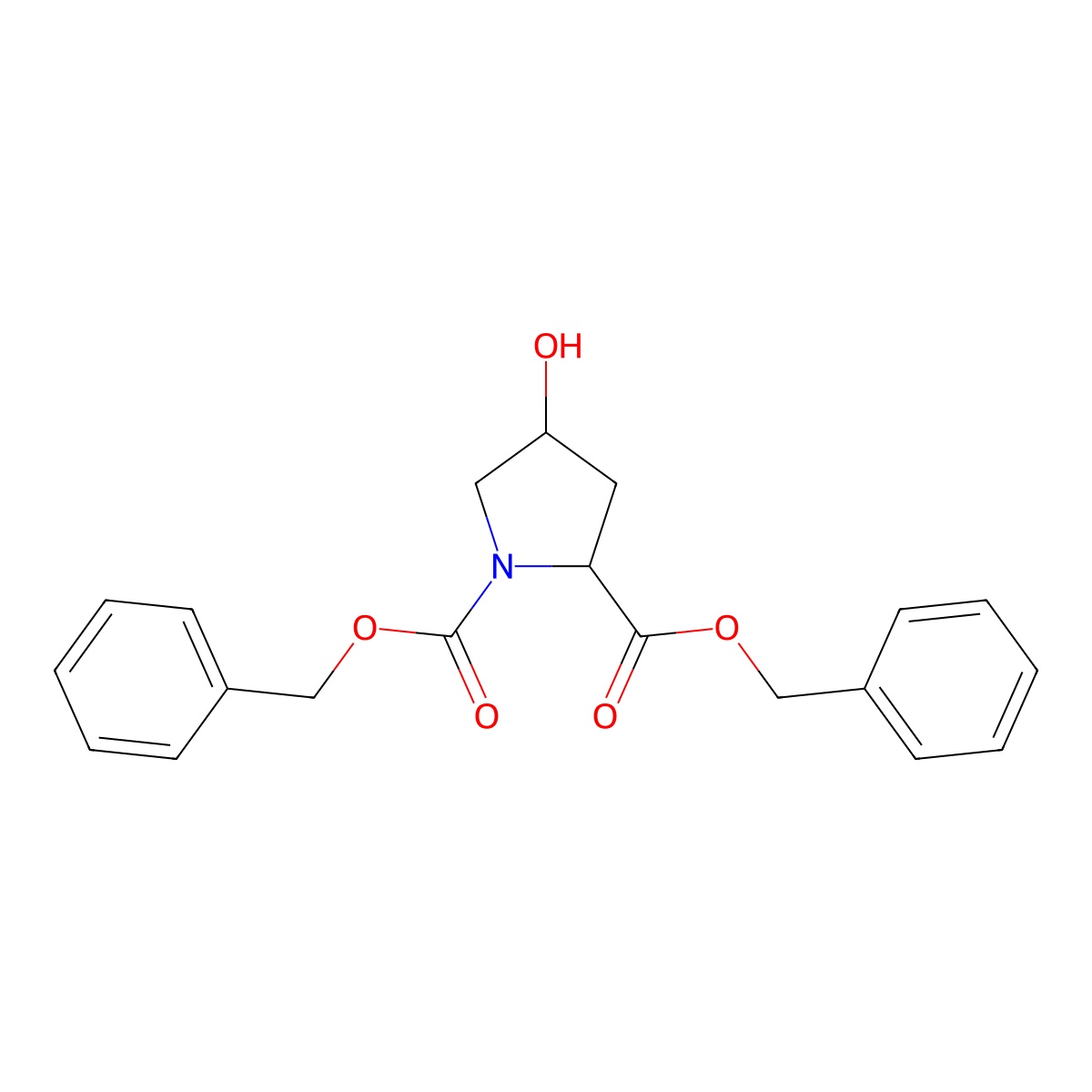 Dibenzyl (2S,4R)-4-hydroxypyrrolidine-1,2-dicarboxylate molecular structure, CAS 13500-53-3