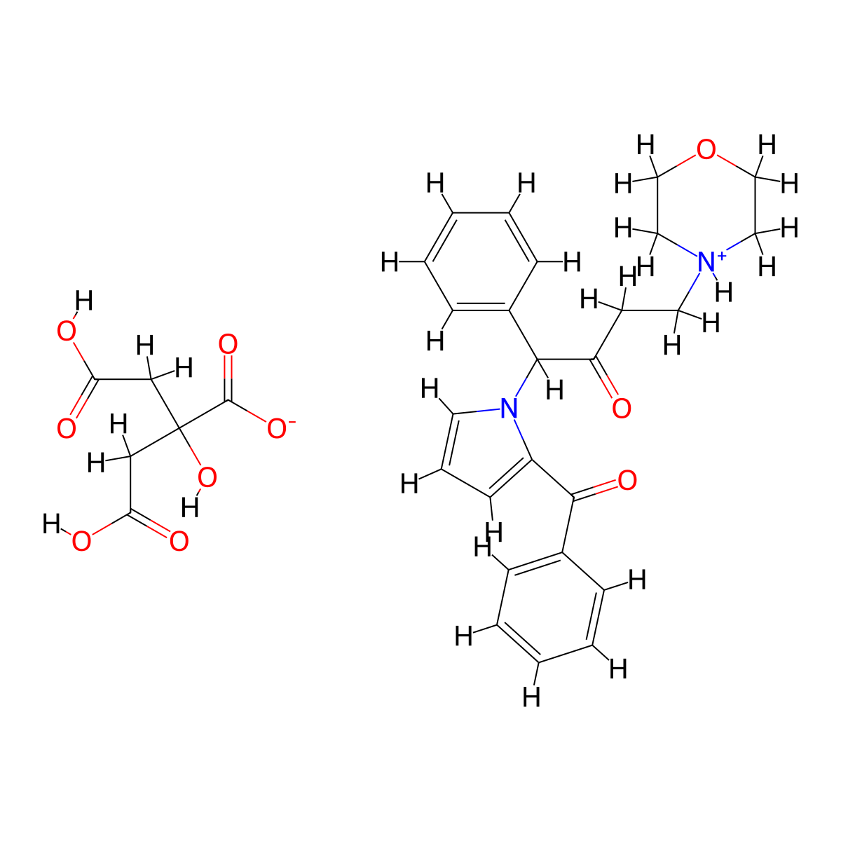 2-Butanone, 1-(2-benzoyl-1-pyrrolyl)-4-morpholino-1-phenyl-, citrate molecular structure, CAS 13501-07-0