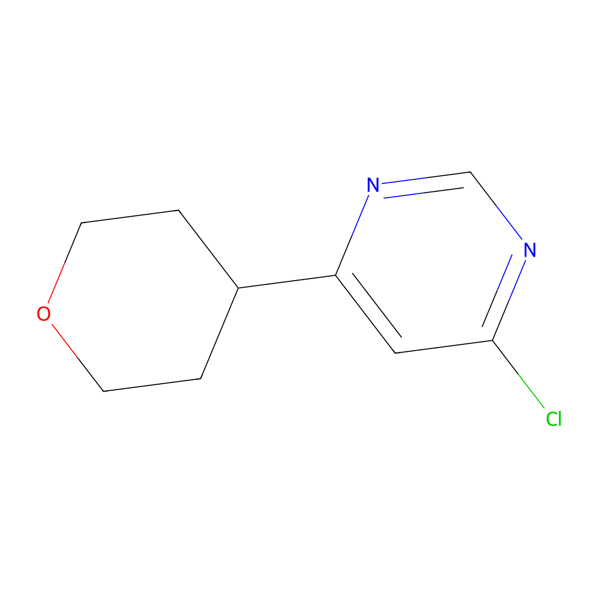 4-chloro-6-(tetrahydro-2H-pyran-4-yl)pyrimidine molecular structure, CAS 1350356-47-6