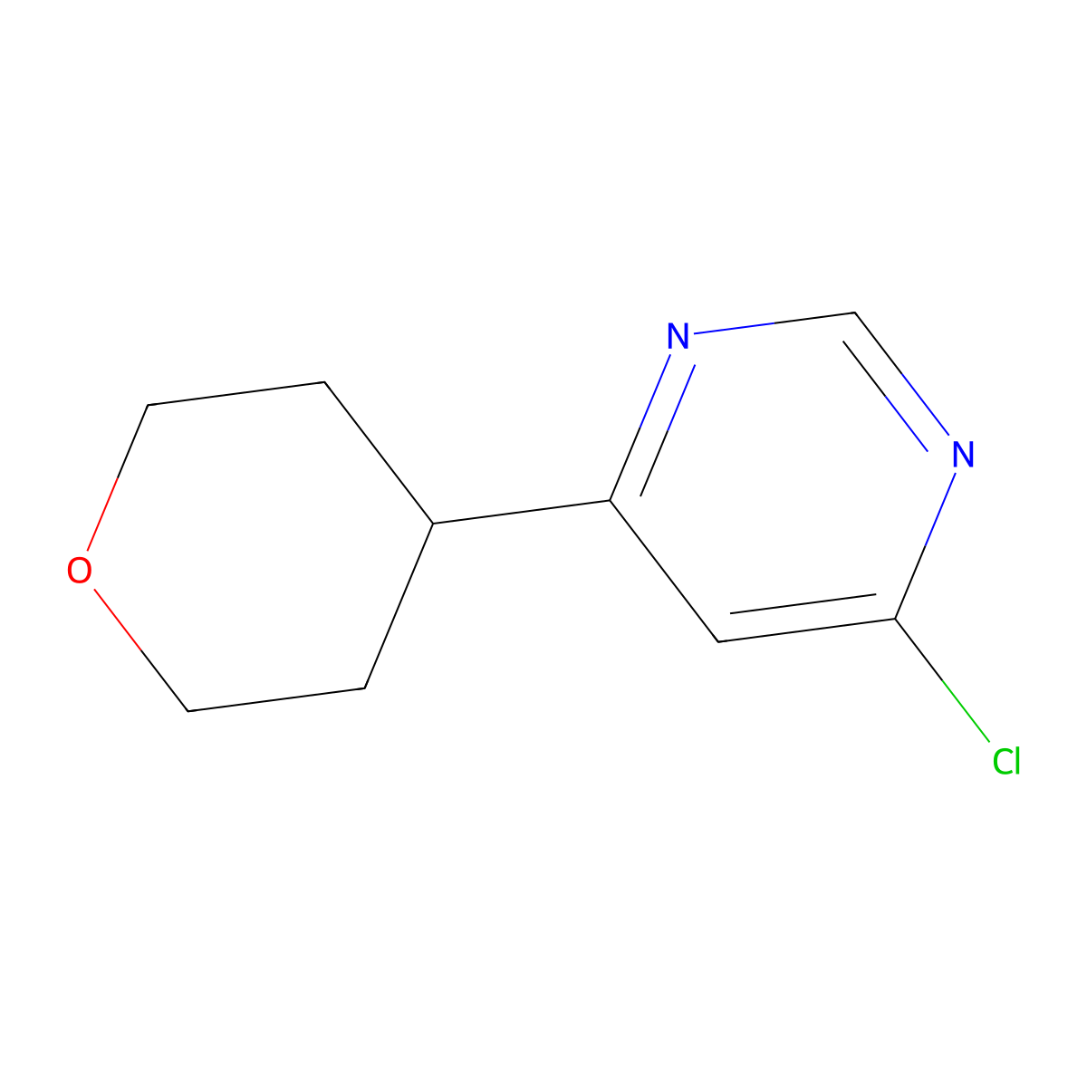 4-chloro-6-(tetrahydro-2H-pyran-4-yl)pyrimidine molecular structure, CAS 1350356-47-6