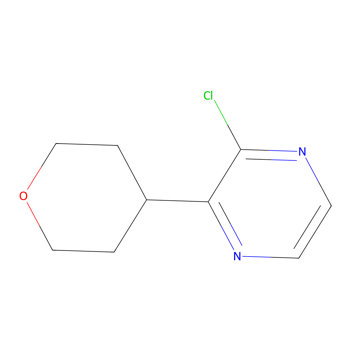 2-chloro-3-(tetrahydro-2H-pyran-4-yl)pyrazine molecular structure, CAS 1350356-50-1
