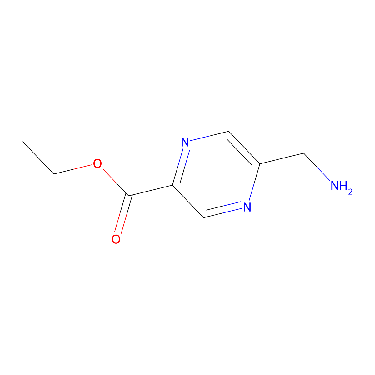 Ethyl 5-(aminomethyl)pyrazine-2-carboxylate molecular structure, CAS 1350362-46-7