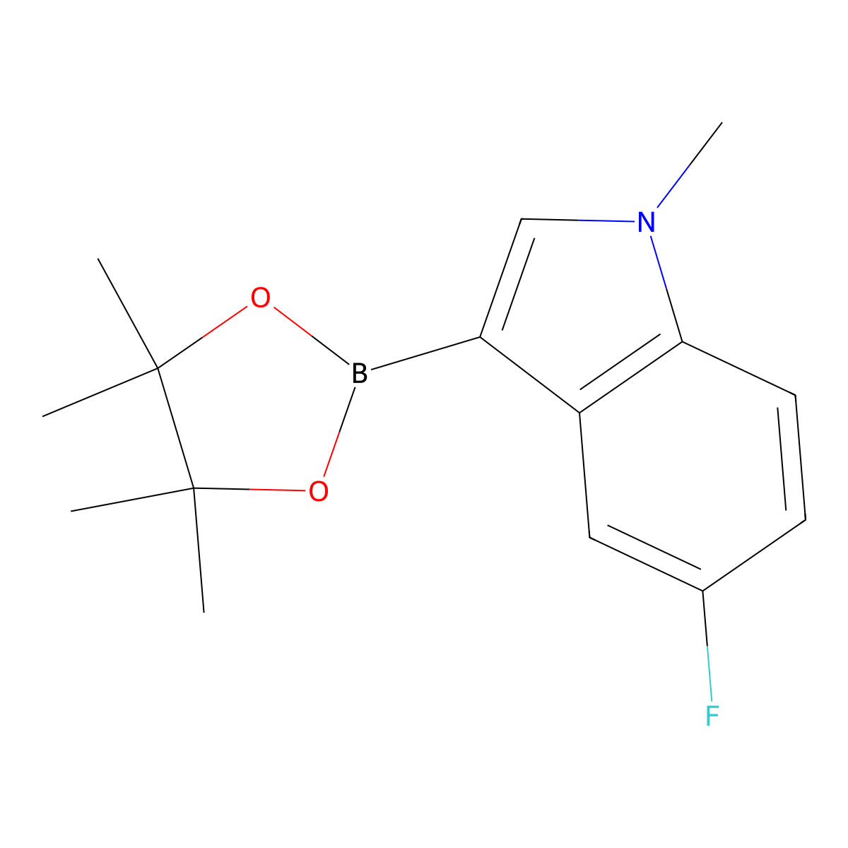 5-fluoro-1-methyl-3-(tetramethyl-1,3,2-dioxaborolan-2-yl)-1H-indole molecular structure, CAS 1350378-37-8