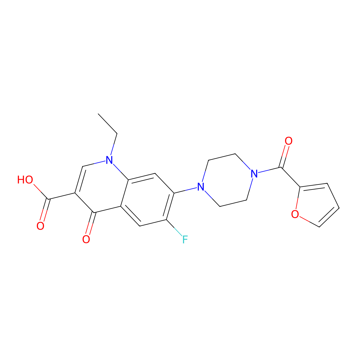 1-Ethyl-6-fluoro-7-(4-(furan-2-carbonyl)piperazin-1-yl)-4-oxo-1,4-dihydroquinoline-3-carboxylic acid molecular structure, CAS 135038-38-9