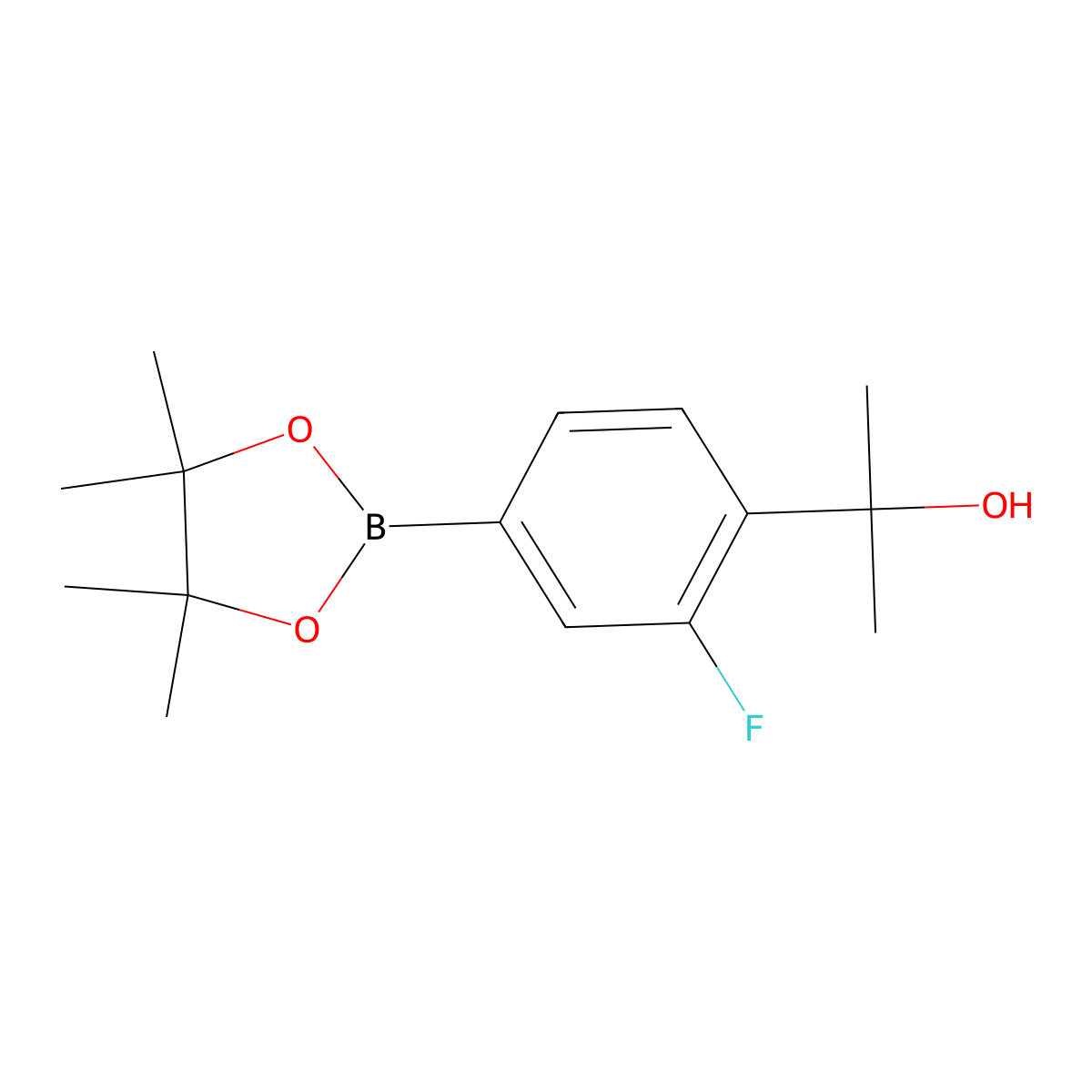 2-(2-Fluoro-4-(4,4,5,5-tetramethyl-1,3,2-dioxaborolan-2-yl)phenyl)propan-2-ol molecular structure, CAS 1350426-05-9