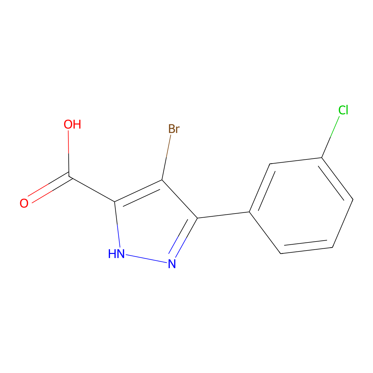 4-bromo-3-(3-chlorophenyl)-1H-pyrazole-5-carboxylic acid molecular structure, CAS 1350443-32-1