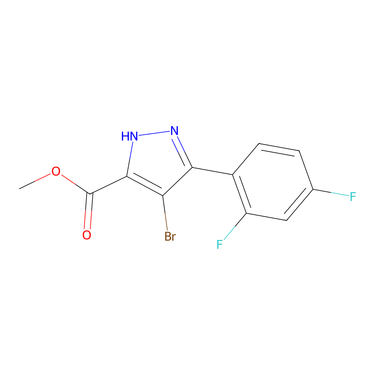 methyl 4-bromo-3-(2,4-difluorophenyl)-1H-pyrazole-5-carboxylate molecular structure, CAS 1350443-44-5