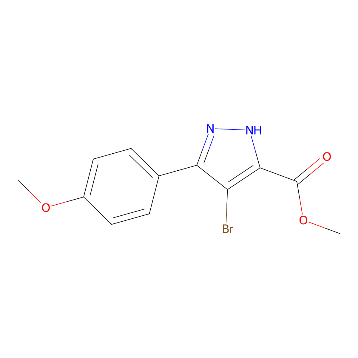 methyl 4-bromo-3-(4-methoxyphenyl)-1H-pyrazole-5-carboxylate molecular structure, CAS 1350453-66-5