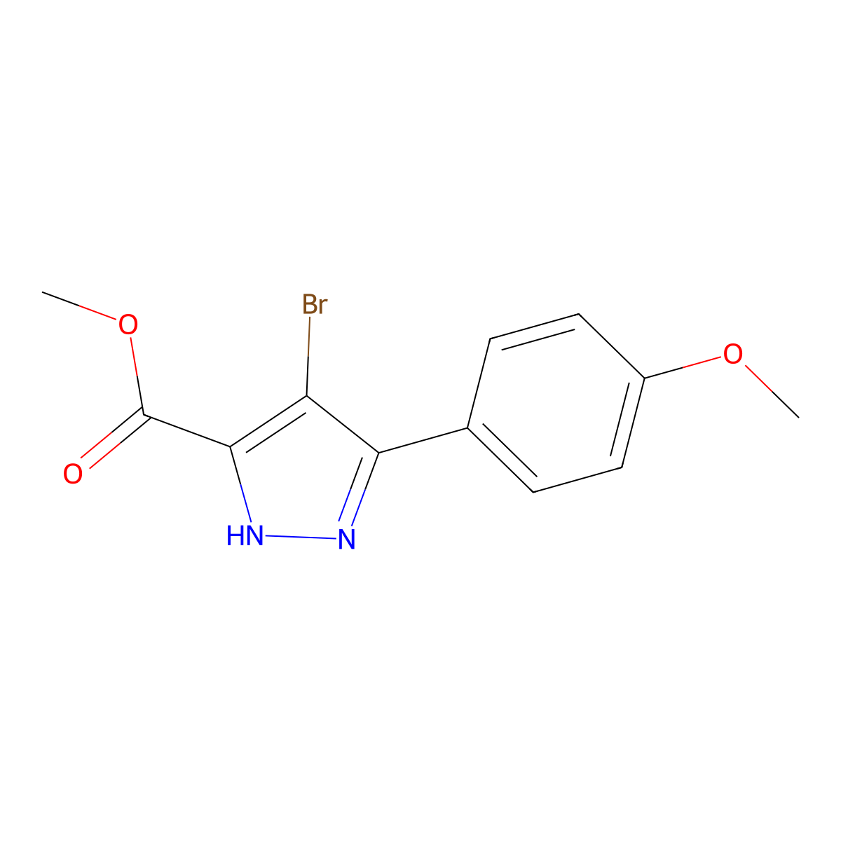 methyl 4-bromo-3-(4-methoxyphenyl)-1H-pyrazole-5-carboxylate molecular structure, CAS 1350453-66-5