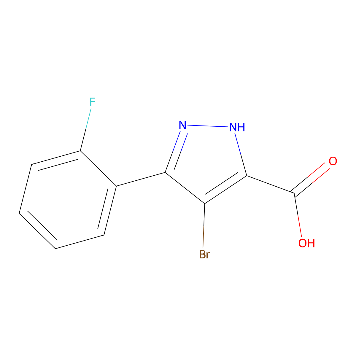 4-bromo-3-(2-fluorophenyl)-1H-pyrazole-5-carboxylic acid molecular structure, CAS 1350453-68-7