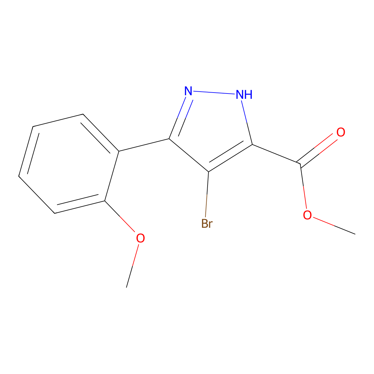 methyl 4-bromo-3-(2-methoxyphenyl)-1H-pyrazole-5-carboxylate molecular structure, CAS 1350453-81-4