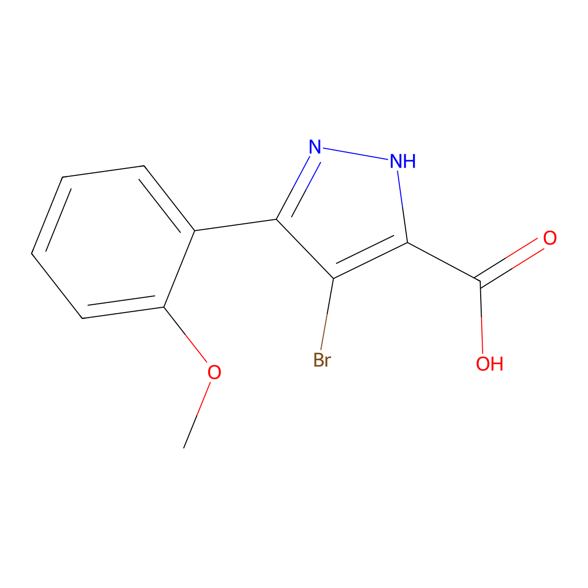 4-bromo-3-(2-methoxyphenyl)-1H-pyrazole-5-carboxylic acid molecular structure, CAS 1350453-84-7