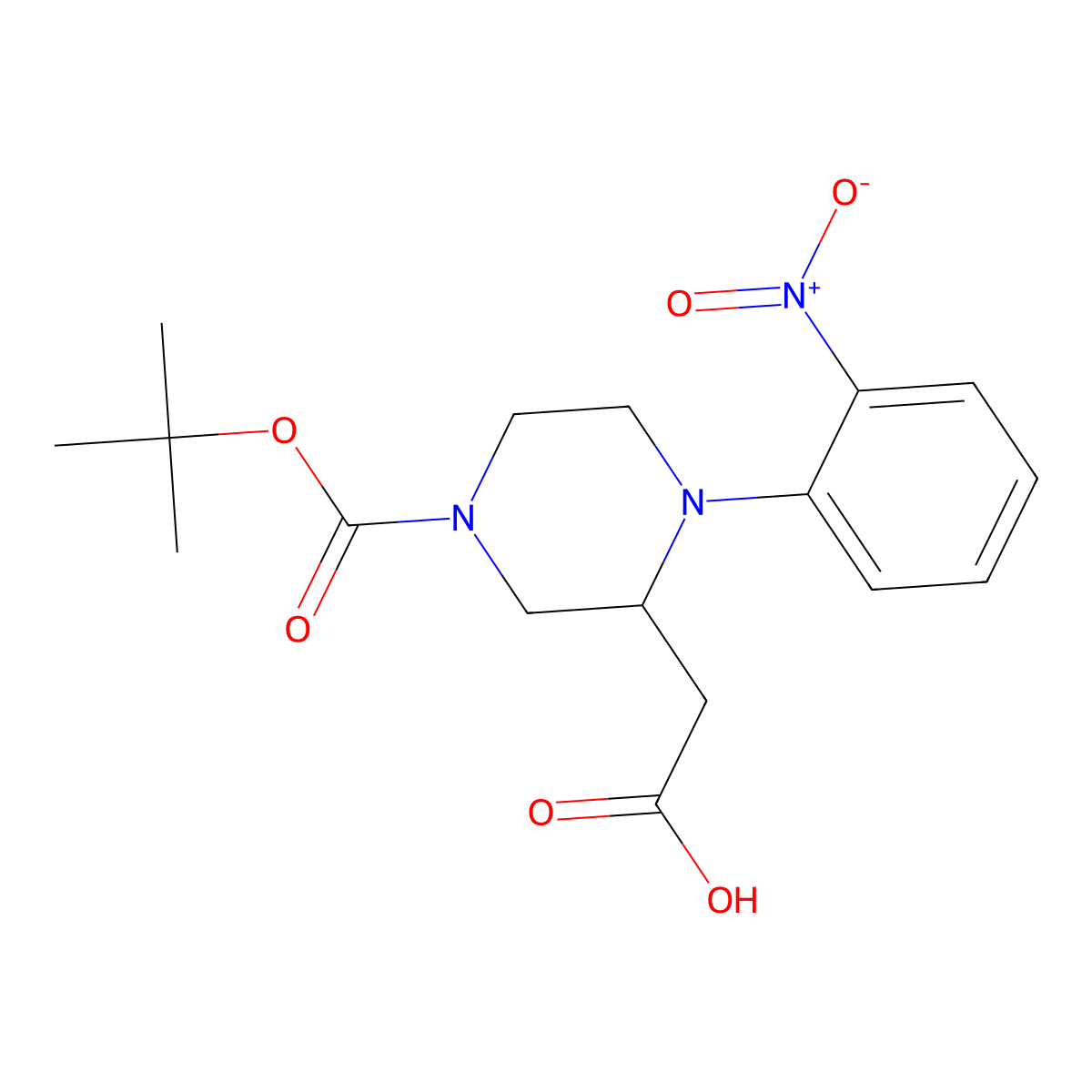{4-[(tert-Butoxy)carbonyl]-1-(2-nitrophenyl)piperazin-2-yl}acetic acid molecular structure, CAS 1350460-05-7