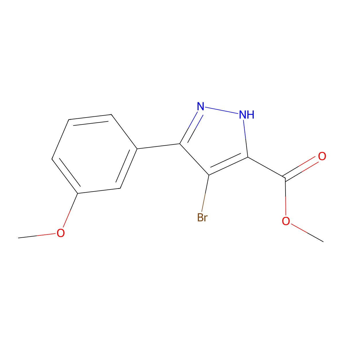 methyl 4-bromo-3-(3-methoxyphenyl)-1H-pyrazole-5-carboxylate molecular structure, CAS 1350465-22-3