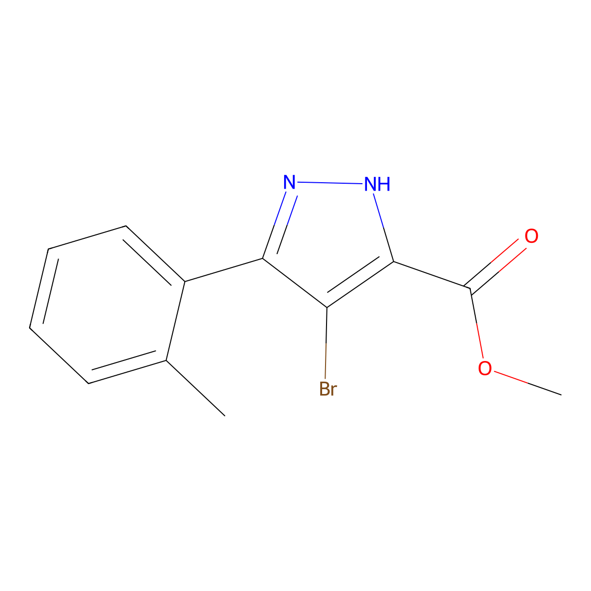 methyl 4-bromo-3-(2-methylphenyl)-1H-pyrazole-5-carboxylate molecular structure, CAS 1350465-36-9