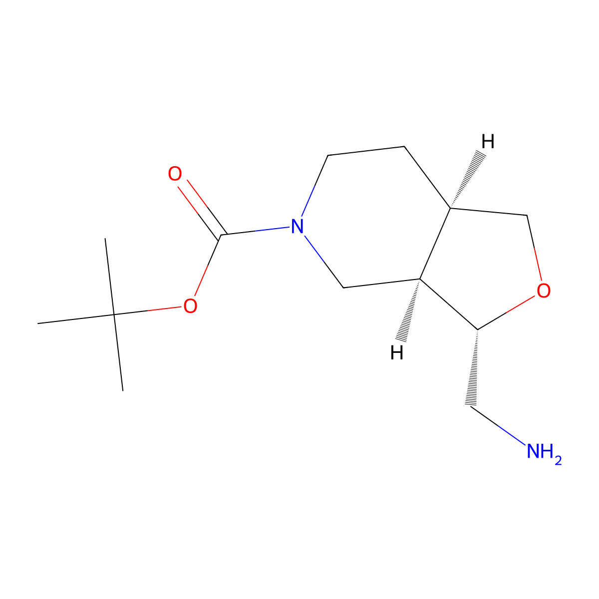 Rel-(3s,3ar,7ar)-tert-butyl 3-(aminomethyl)hexahydrofuro[3,4-c]pyridine-5(3h)-carboxylate molecular structure, CAS 1350475-38-5