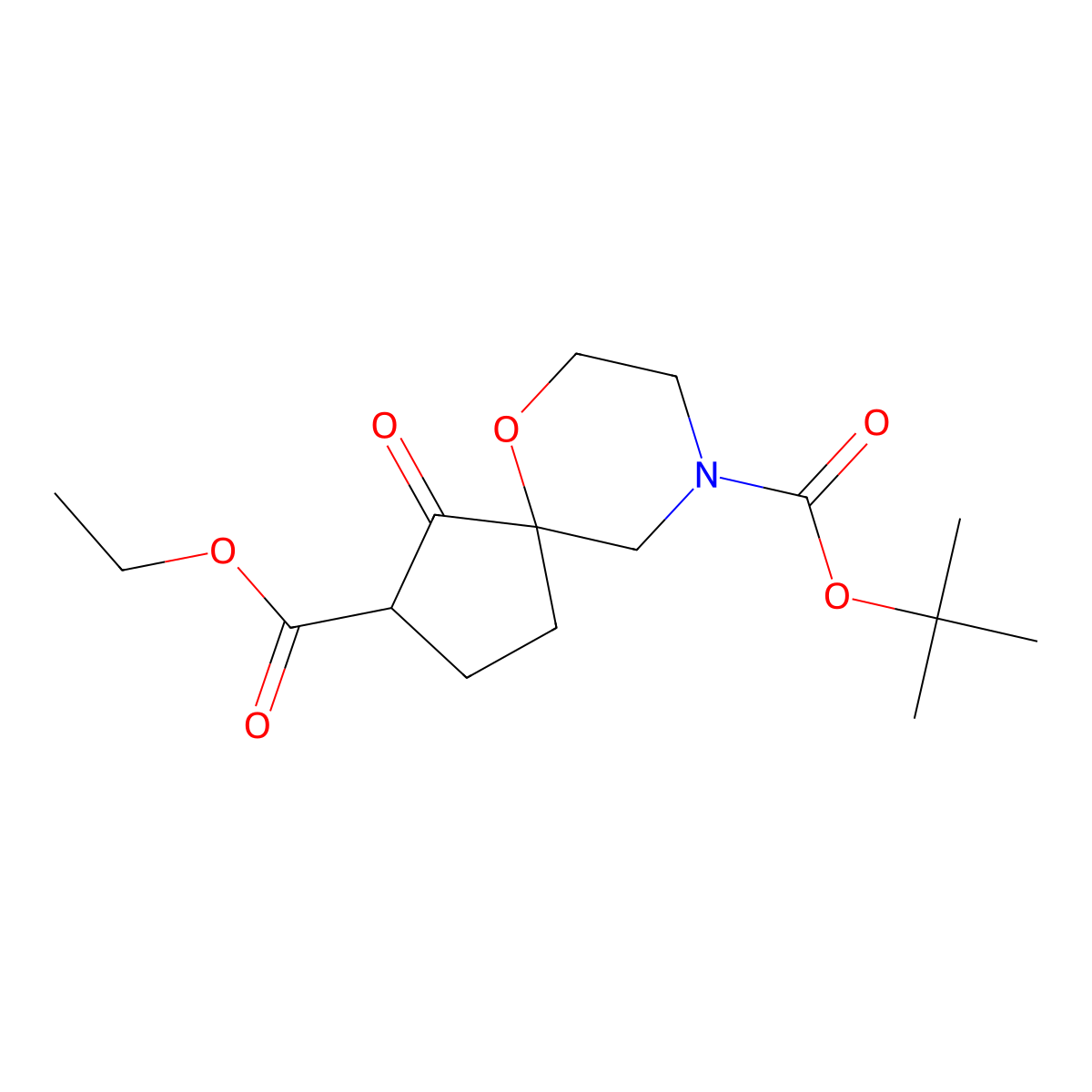 9-tert-Butyl 2-ethyl 1-oxo-6-oxa-9-azaspiro[4.5]decane-2,9-dicarboxylate molecular structure, CAS 1350475-40-9
